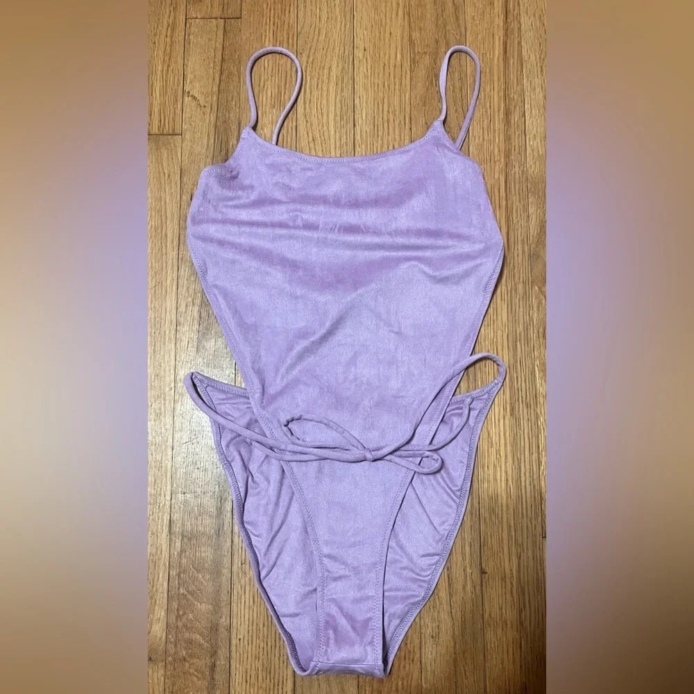 MONICA HANSEN BEACHWEAR Revolve Bardot One Piece in purple suede - Picture 5 of 7